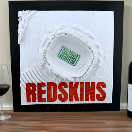 Washington Redskins - Framed Topographical Map Art of Northwest Stadium with Embossed Text