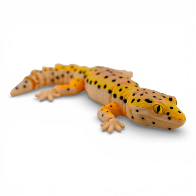 3D Printed Leopard Gecko with Realistic Glass Eyes – Autumn Morph (7.5 Inches Long)