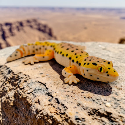 3D Printed Leopard Gecko with Realistic Glass Eyes – Autumn Morph (7.5 Inches Long)