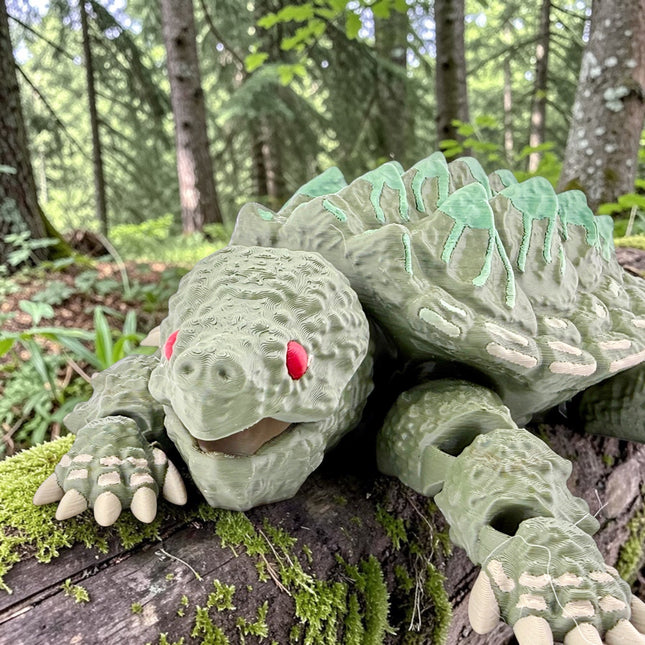 3D Printed Alligator Snapping Turtle – Camo Morph (Olive Green with Green Gradient Markings, 10 Inches Long)