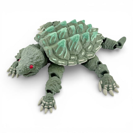 3D Printed Alligator Snapping Turtle – Camo Morph (Olive Green with Green Gradient Markings, 10 Inches Long)