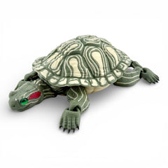 Red-eared slider turtle figurine, olive green 3D printed with glass eyes