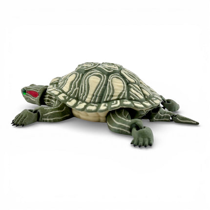3D Printed Red-Eared Slider Turtle (Olive Green) with Realistic Glass Eyes – Articulated Turtle Model