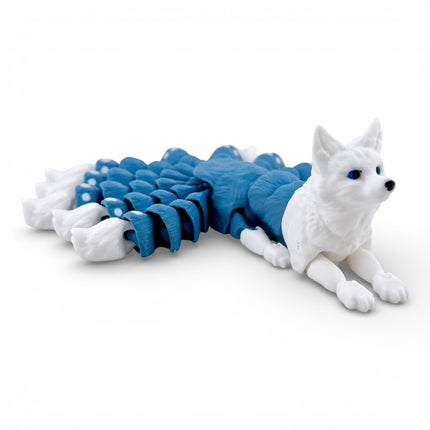 Kitsune3D Printed Articulated Kitsune – Gunmetal Blue with White Tails - Japanese Fox Spirit by KeKreations