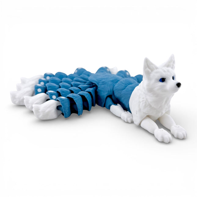 Kitsune3D Printed Articulated Kitsune – Gunmetal Blue with White Tails - Japanese Fox Spirit by KeKreations