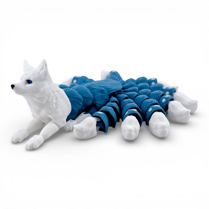 Kitsune3D Printed Articulated Kitsune – Gunmetal Blue with White Tails - Japanese Fox Spirit by KeKreations