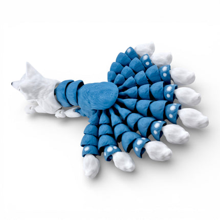 Kitsune3D Printed Articulated Kitsune – Gunmetal Blue with White Tails - Japanese Fox Spirit by KeKreations