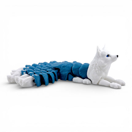 Kitsune3D Printed Articulated Kitsune – Gunmetal Blue with White Tails - Japanese Fox Spirit by KeKreations