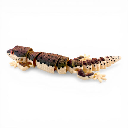3D Printed Leopard Gecko with Realistic Glass Eyes – Volcano Morph (7.5 Inches Long)