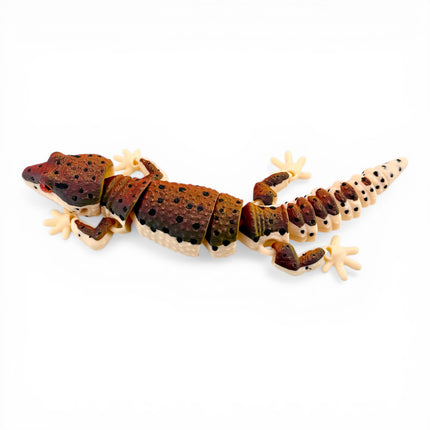 3D Printed Leopard Gecko with Realistic Glass Eyes – Volcano Morph (7.5 Inches Long)