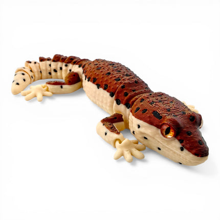3D Printed Leopard Gecko with Realistic Glass Eyes – Volcano Morph (7.5 Inches Long)