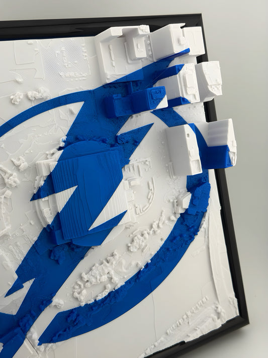 Tampa Bay Lightning - Framed Topographical Map Art of Amalie Arena (Embossed Logo)