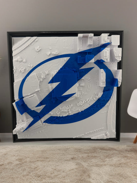 Tampa Bay Lightning - Framed Topographical Map Art of Amalie Arena (Embossed Logo)