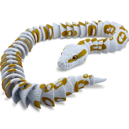 3D Printed Albino Ball Python – White and Gold Realistic Snake Model with Glass Eyes