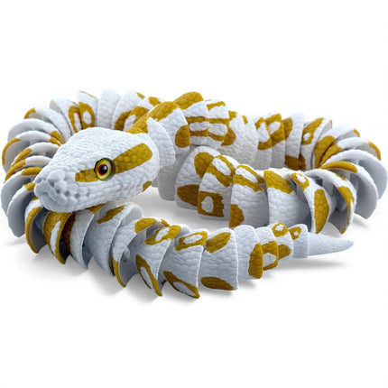 3D Printed Albino Ball Python – White and Gold Realistic Snake Model with Glass Eyes