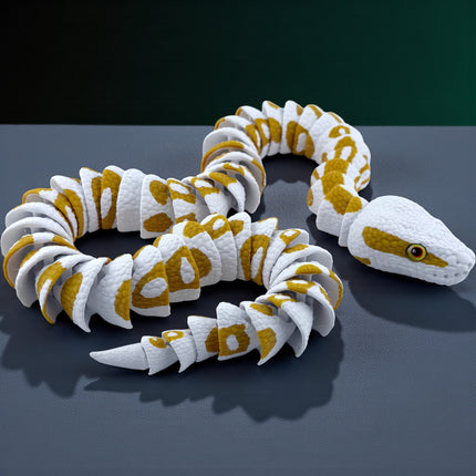 3D Printed Albino Ball Python – White and Gold Realistic Snake Model with Glass Eyes