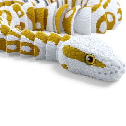 3D Printed Albino Ball Python – White and Gold Realistic Snake Model with Glass Eyes