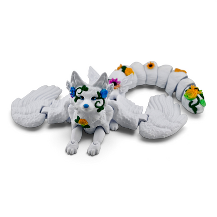 Close-up of Fae Fox figurine floral and vine detail