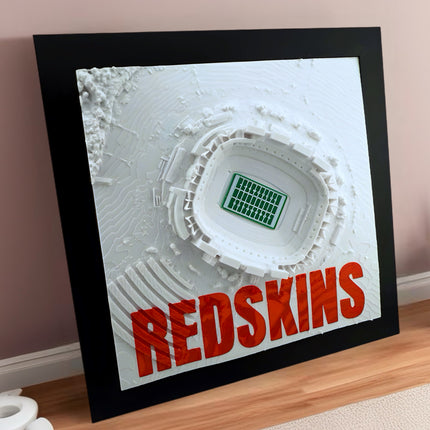 Washington Redskins - Framed Topographical Map Art of Northwest Stadium with Embossed Text