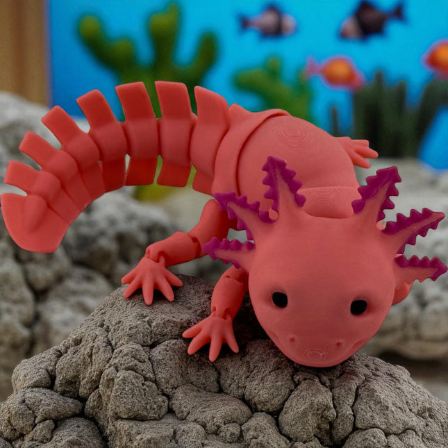 3D Printed Axolotl Figurine with Articulated Joints, Flexible Poseable Aquatic Creature, Unique Collectible, USA-Made