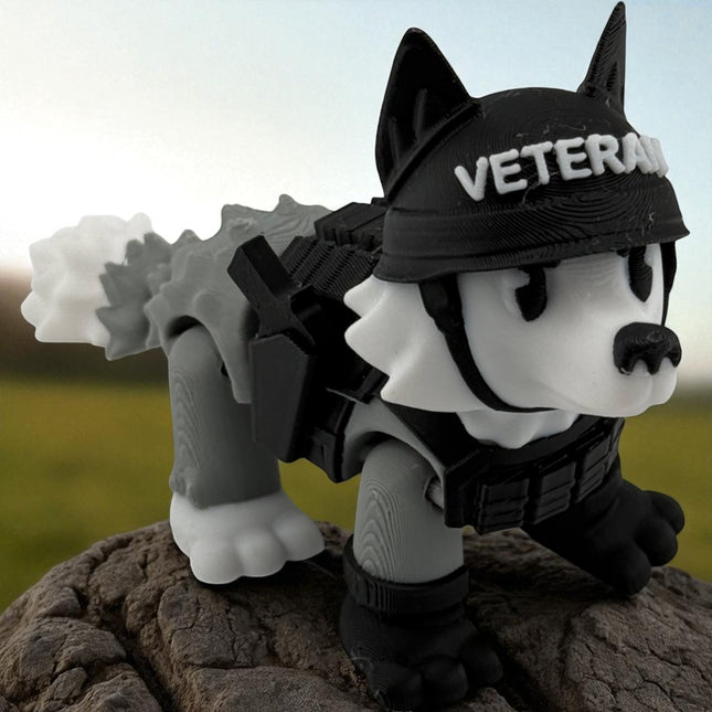 3D Printed Veteran Dog Figurine: Tactical Gear, Detachable Pistols - Made in USA