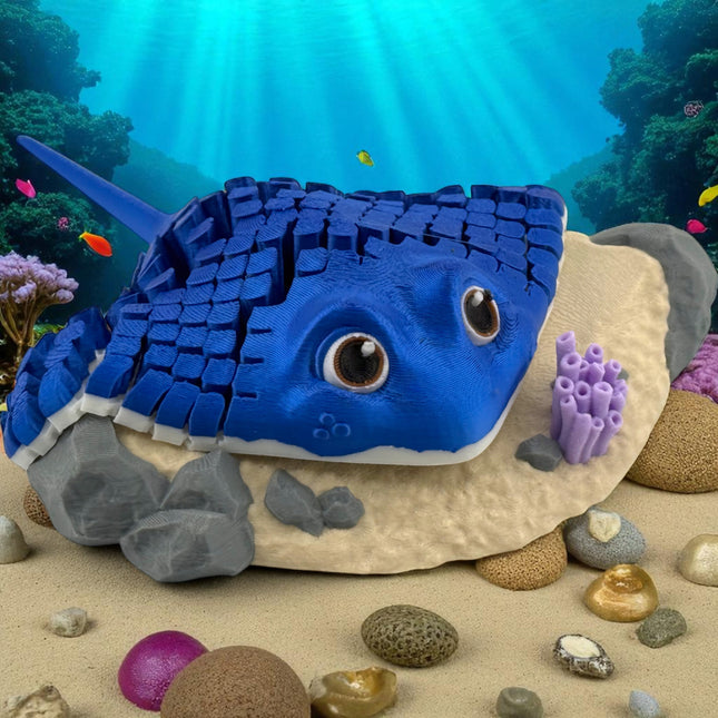 3D Printed Stingray & Coral Reef Diorama: Ocean Marine Life Art