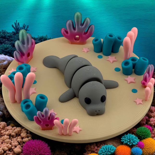 3D Printed Coral Reef Ocean Diorama with Manatee or Octopus