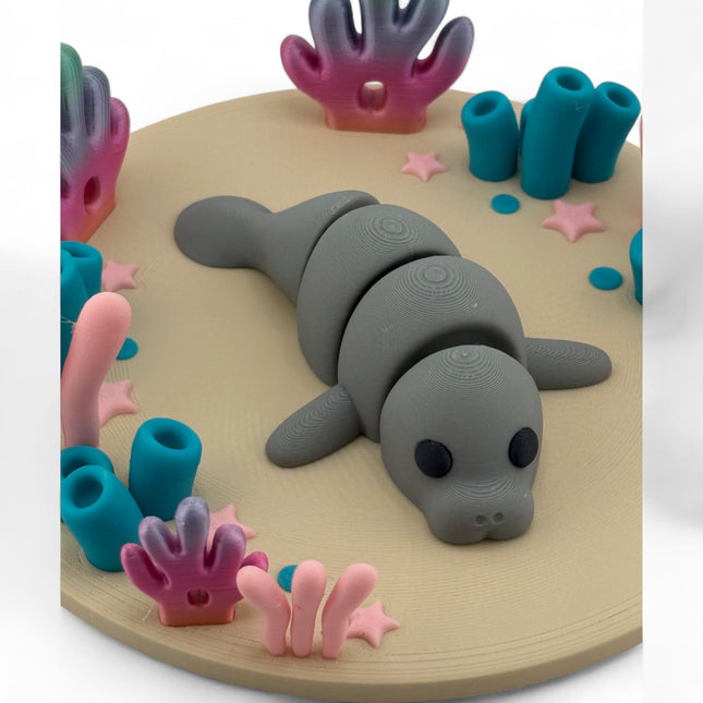 3D Printed Coral Reef Ocean Diorama with Manatee or Octopus