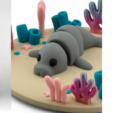 3D Printed Coral Reef Ocean Diorama with Manatee or Octopus