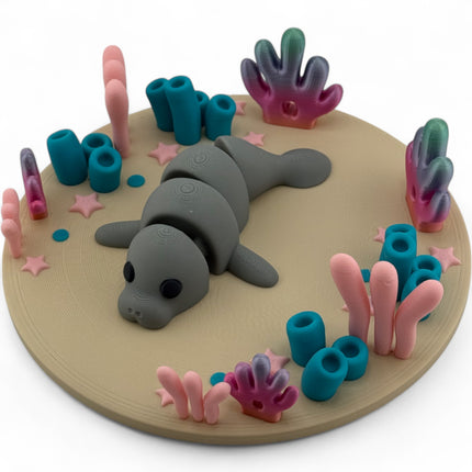 3D Printed Coral Reef Ocean Diorama with Manatee or Octopus
