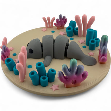 3D Printed Coral Reef Ocean Diorama with Manatee or Octopus