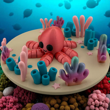 3D Printed Coral Reef Ocean Diorama with Manatee or Octopus