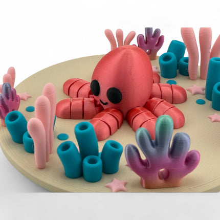 3D Printed Coral Reef Ocean Diorama with Manatee or Octopus