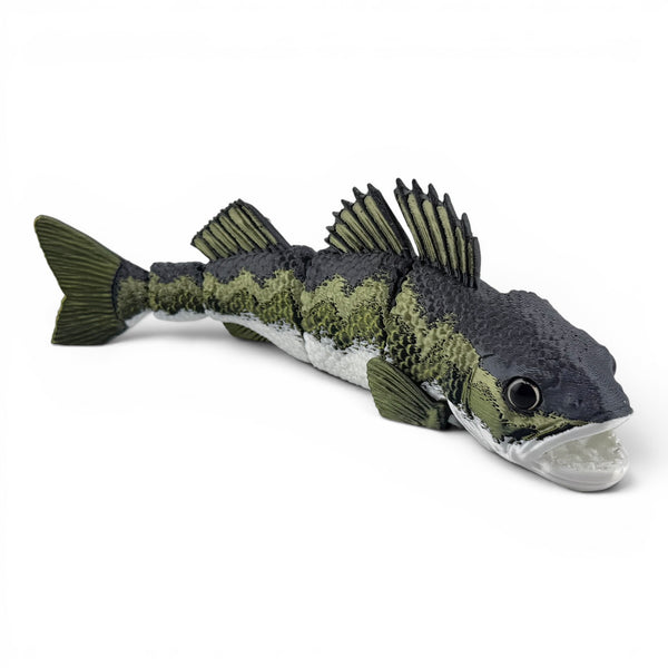 Walleye figurine, articulated 3D printed with glass eyes