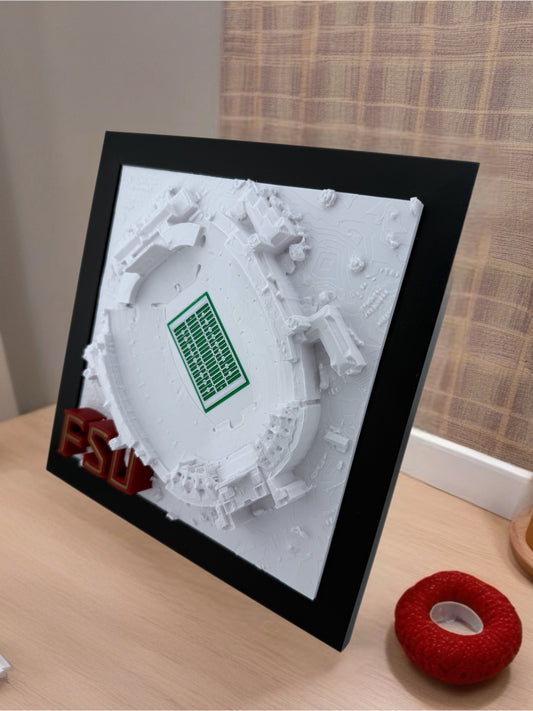 FSU Florida State Seminoles - Framed Topographical Map Art of Doak S. Campbell Stadium (3D Raised Logo)
