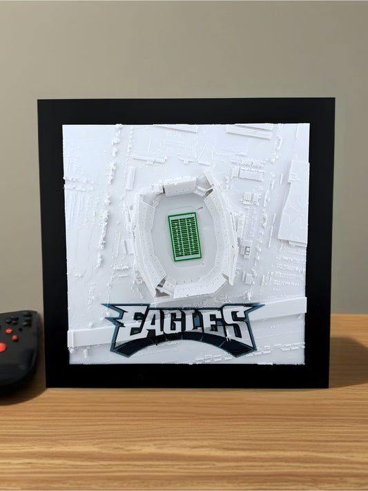 Philadelphia Eagles - Framed Topographical Map Art of Lincoln Financial Field (Embossed Logo)