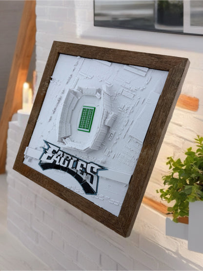Philadelphia Eagles - Framed Topographical Map Art of Lincoln Financial Field (Embossed Logo)