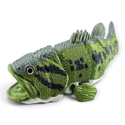 Largemouth bass figurine, olive green 3D printed with glass eyes