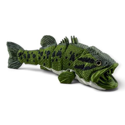 Largemouth bass figurine, olive green 3D printed with glass eyes