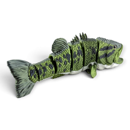 Largemouth bass figurine, olive green 3D printed with glass eyes