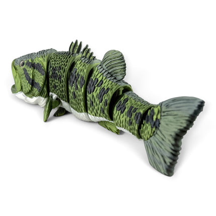 Largemouth bass figurine, olive green 3D printed with glass eyes