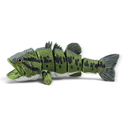 Largemouth bass figurine, olive green 3D printed with glass eyes