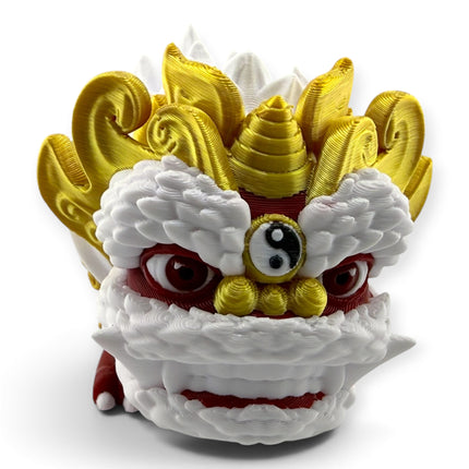 3D printed Chinese Lion figurine, front view in red and gold
