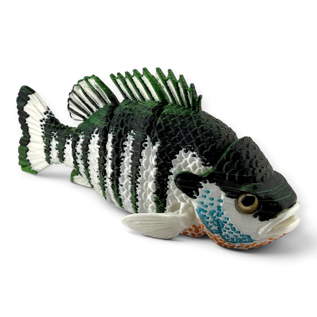 3D printed Color Changing Bluegill figurine, front view