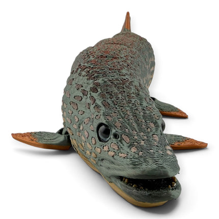 3D printed Northern Pike figurine, side profile