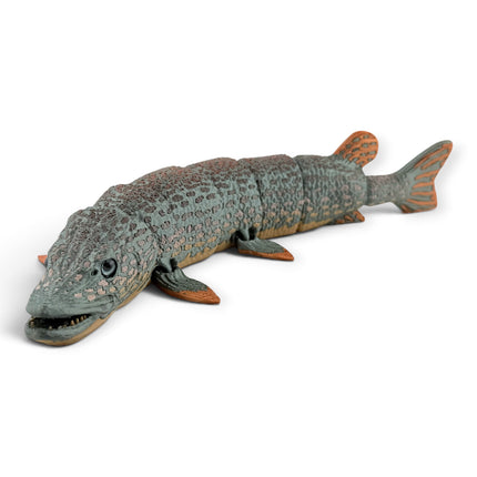 Articulated Northern Pike figurine flexing to show movement