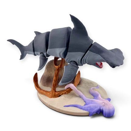 Bonnethead Shark Figurine with Display Base, Articulated Flexi, 3D Printed