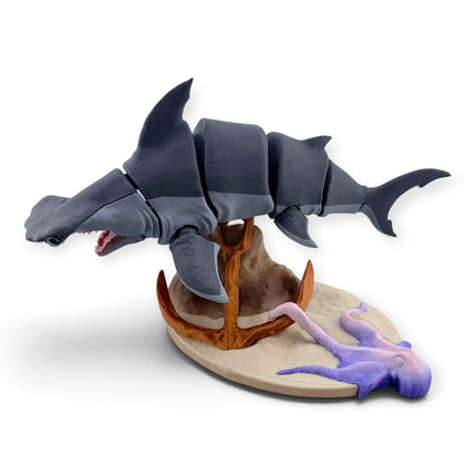 Bonnethead Shark Figurine with Display Base, Articulated Flexi, 3D Printed, photo 5