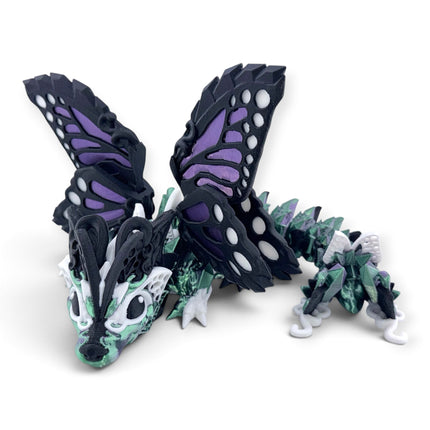 Fae Wolf Butterfly Dragon figurine wings shown color-changing from purple to green