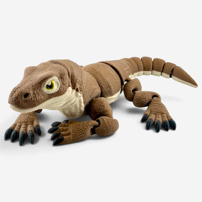 Komodo Dragon Figurine, Brown & White, Articulated Flexi Lizard, 3D Printed, photo 2